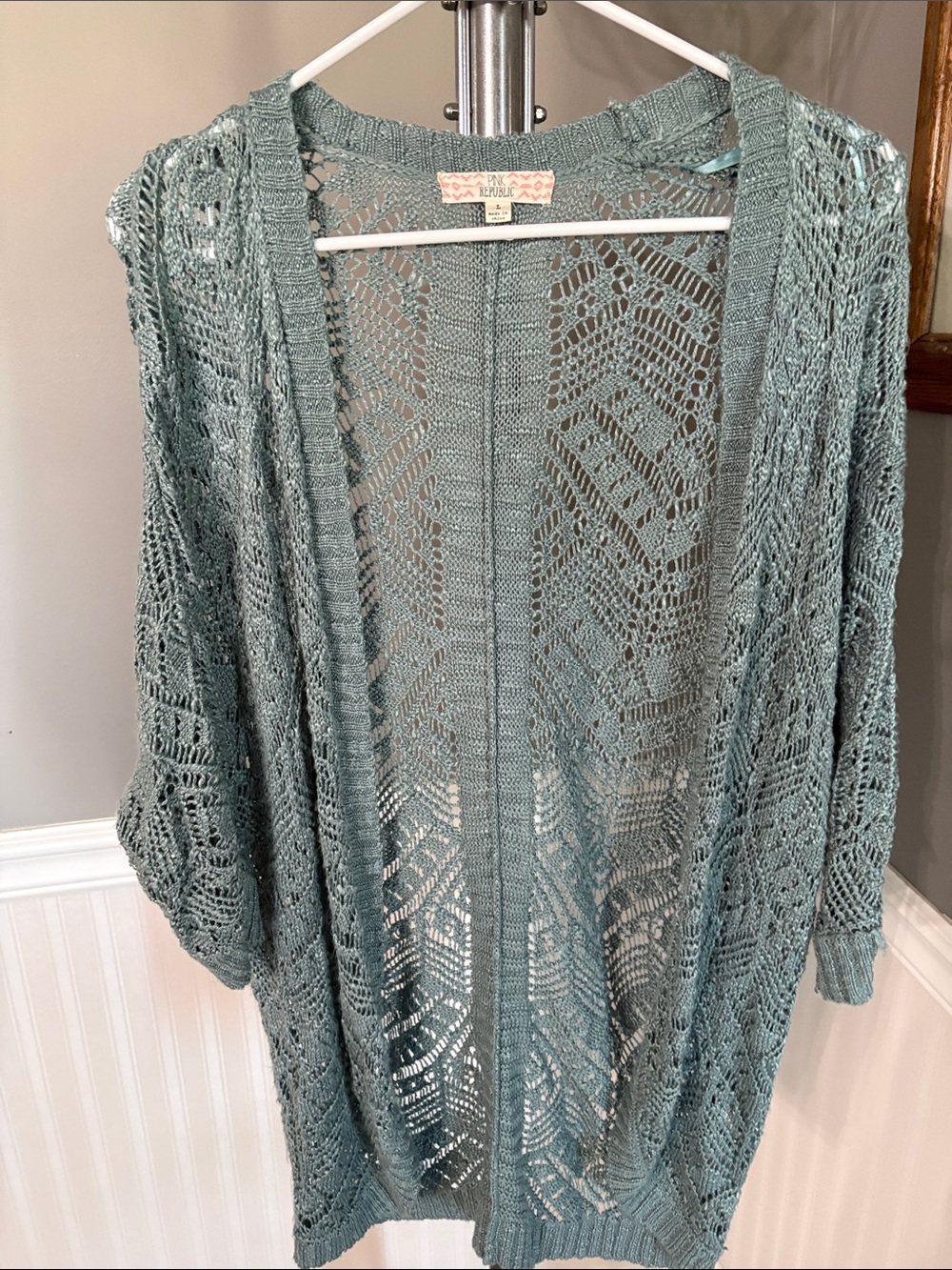 Pink Republic Open-Knit Seafoam Cardigan